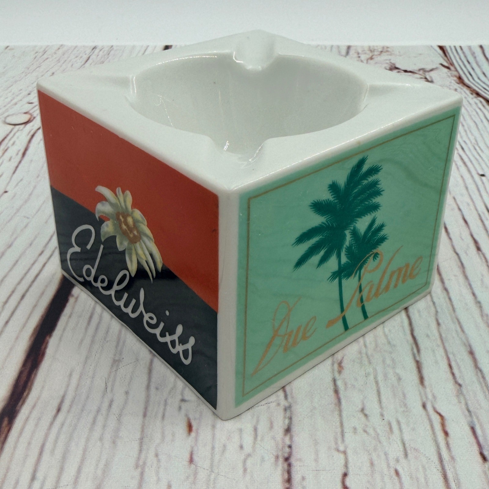 Vintage Verbano Italian Porcelain Cube Ashtray Monopoli di Stato Advertising