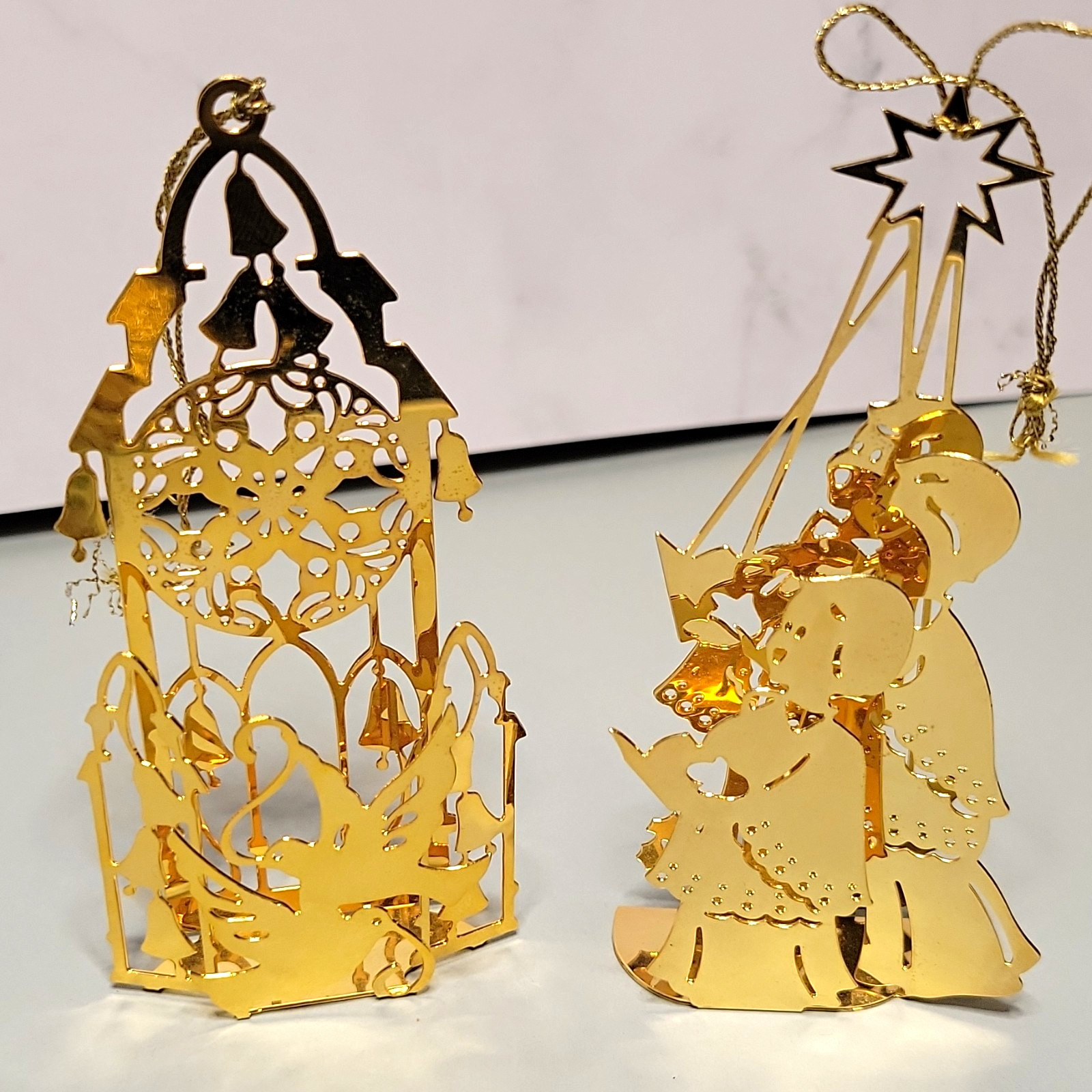 Vintage Danbury Mint 1986 Gold Christmas Ornaments – 2-Piece Lot