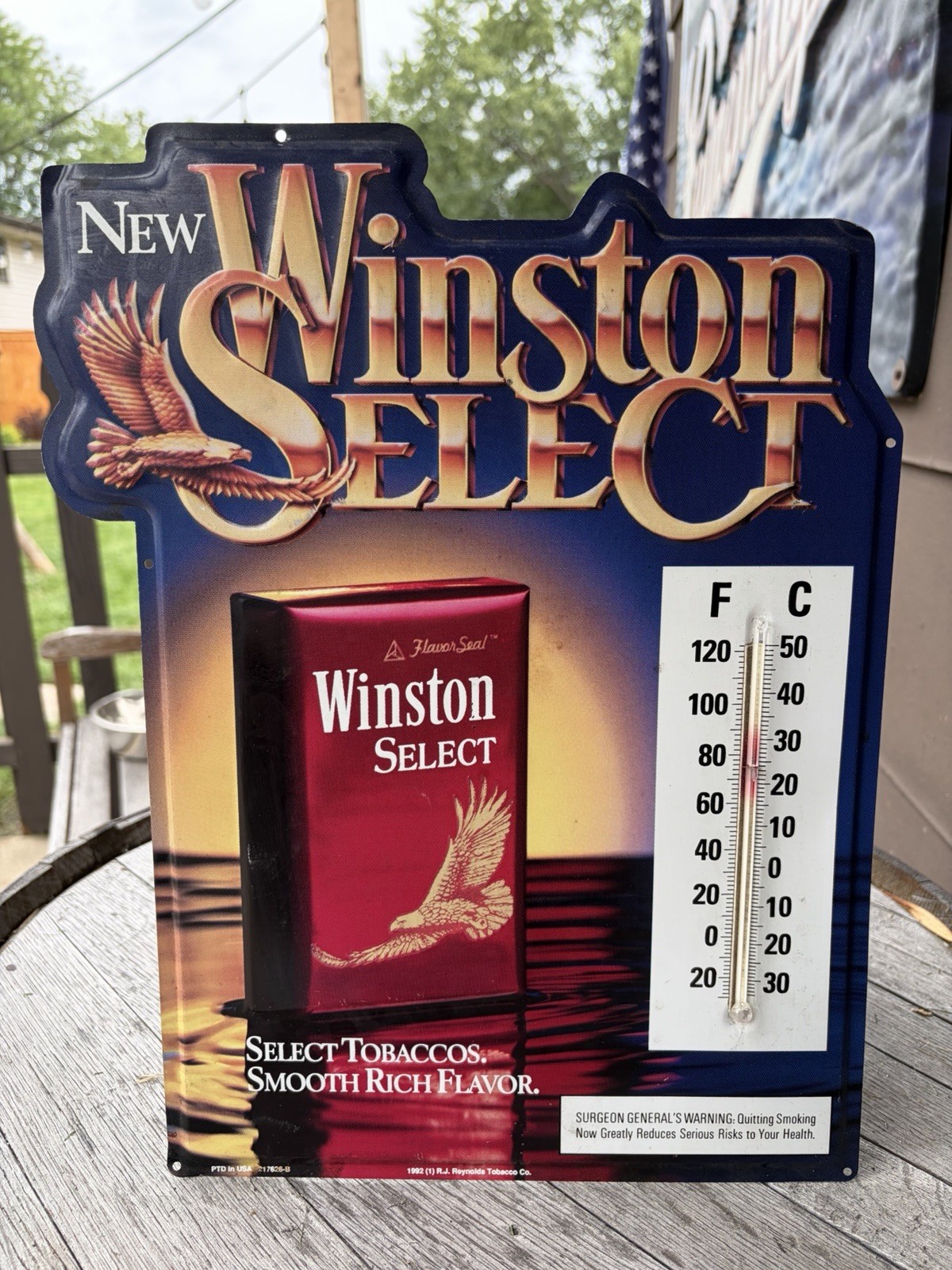 Vintage 1992 Winston Select Cigarettes Metal Tin Tacker Thermometer Eagle Sign