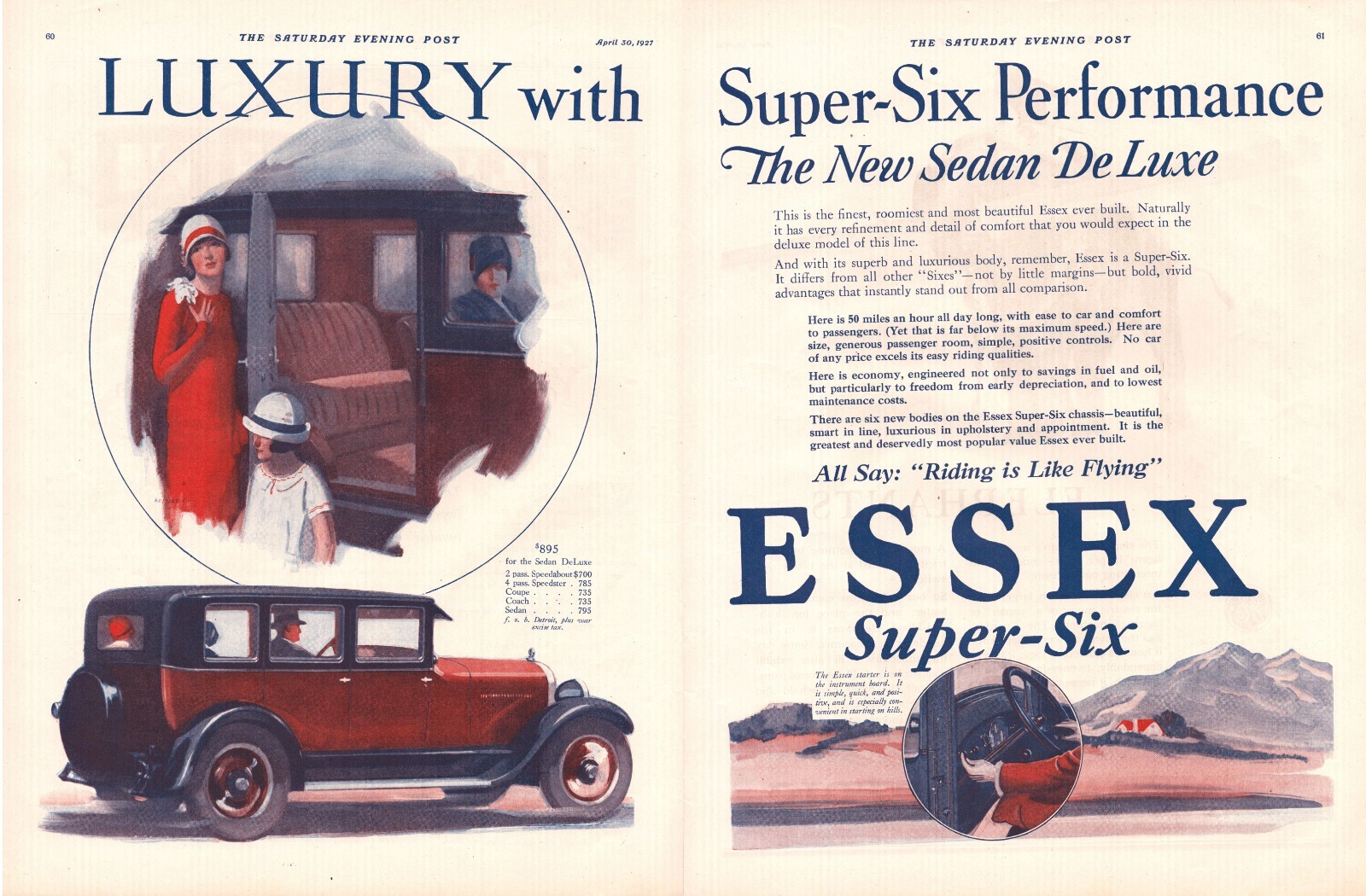 1927 Essex Super Six Performance Sedan Deluxe Woman Girl Driver Car Print Ad