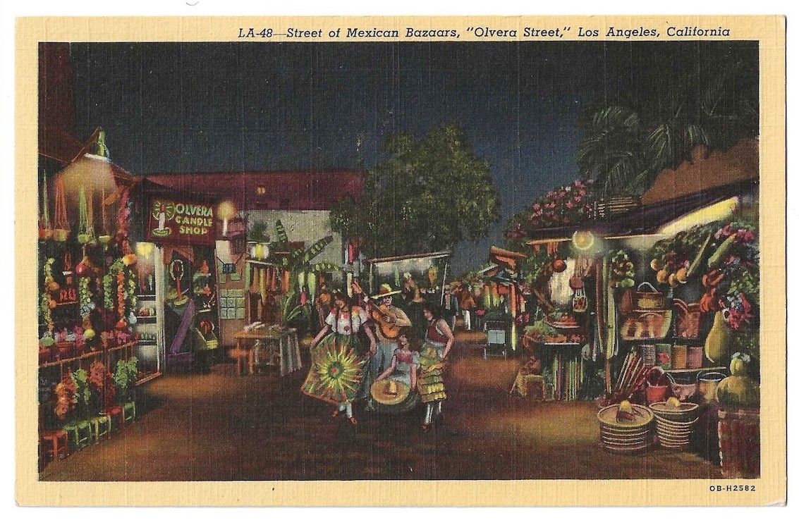 Olvera Street, Los Angeles California c1940\'s women, tourist Market at night