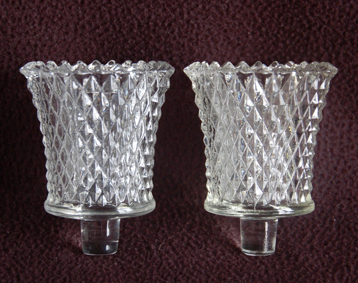 Pair HOMCO Home Interiors ~ DIAMOND POINT Peg Votive Candle Holder ~ Clear Glass
