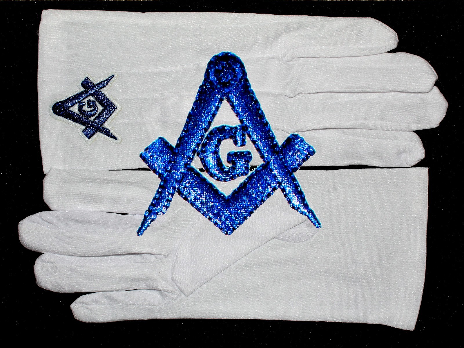 Masonic White Gloves Blue Embroidered G Logo Square & Compass