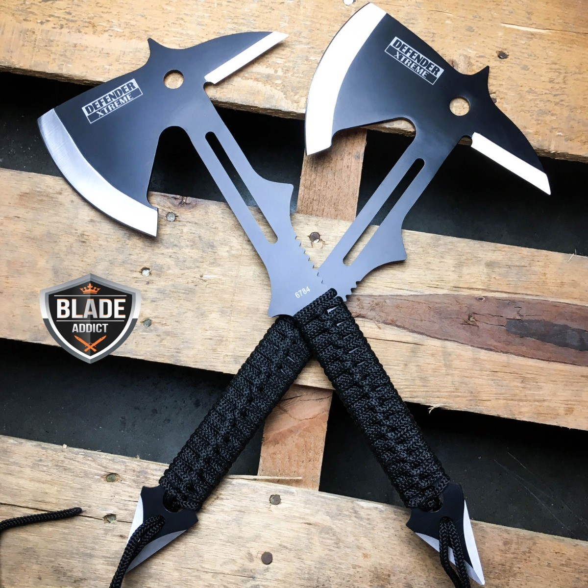 2 PC Full Tang Survival Tomahawk Throwing Axe Hatchet Tactical Hunting Knife set