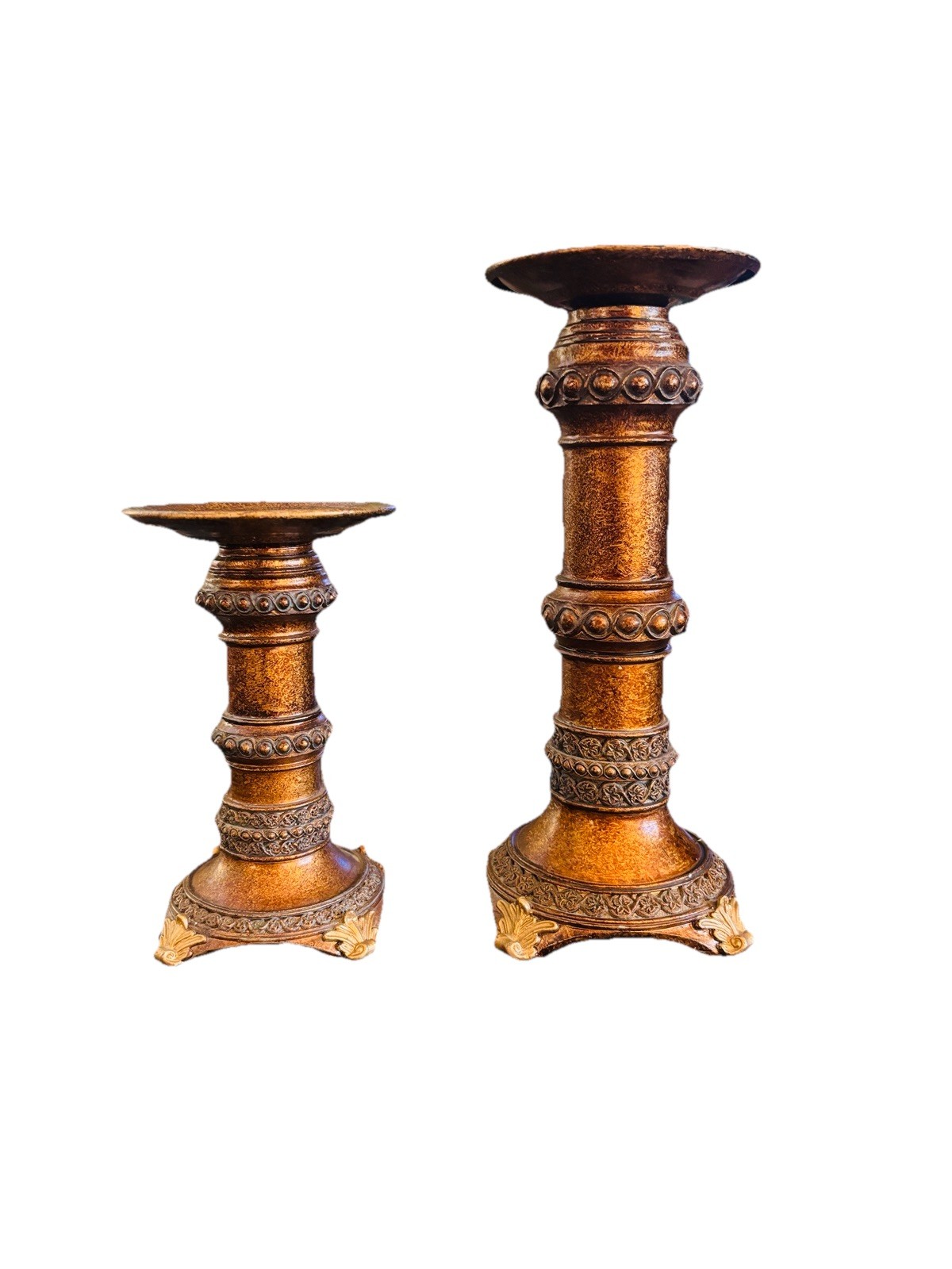 Montefiori Italy Antique Brass/Mixed Media Candlesticks 9” & 6” (R) Montefiori Italy Antique Brass/Mixed Media Candlesticks 9” & 6” (R)