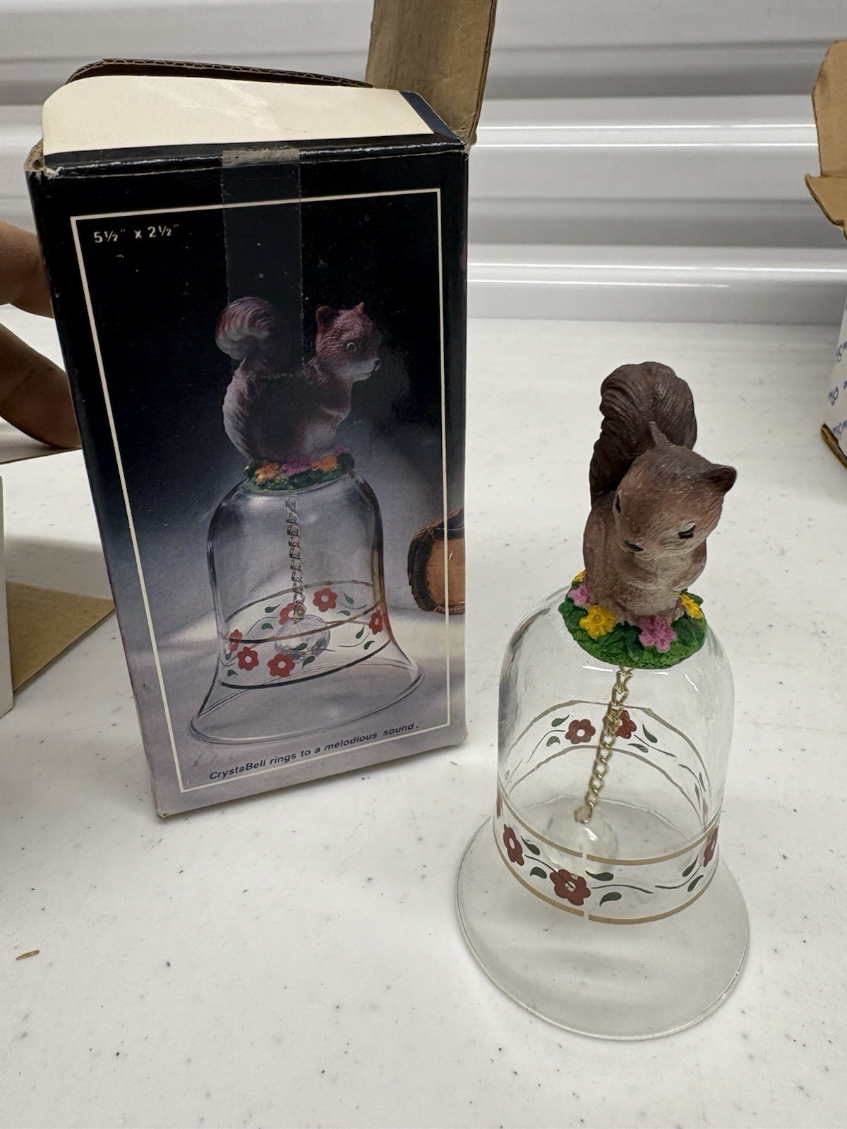 Vintage J.S.N.Y. CrystaBell Squirrel Glass Bell Original Box #5971B
