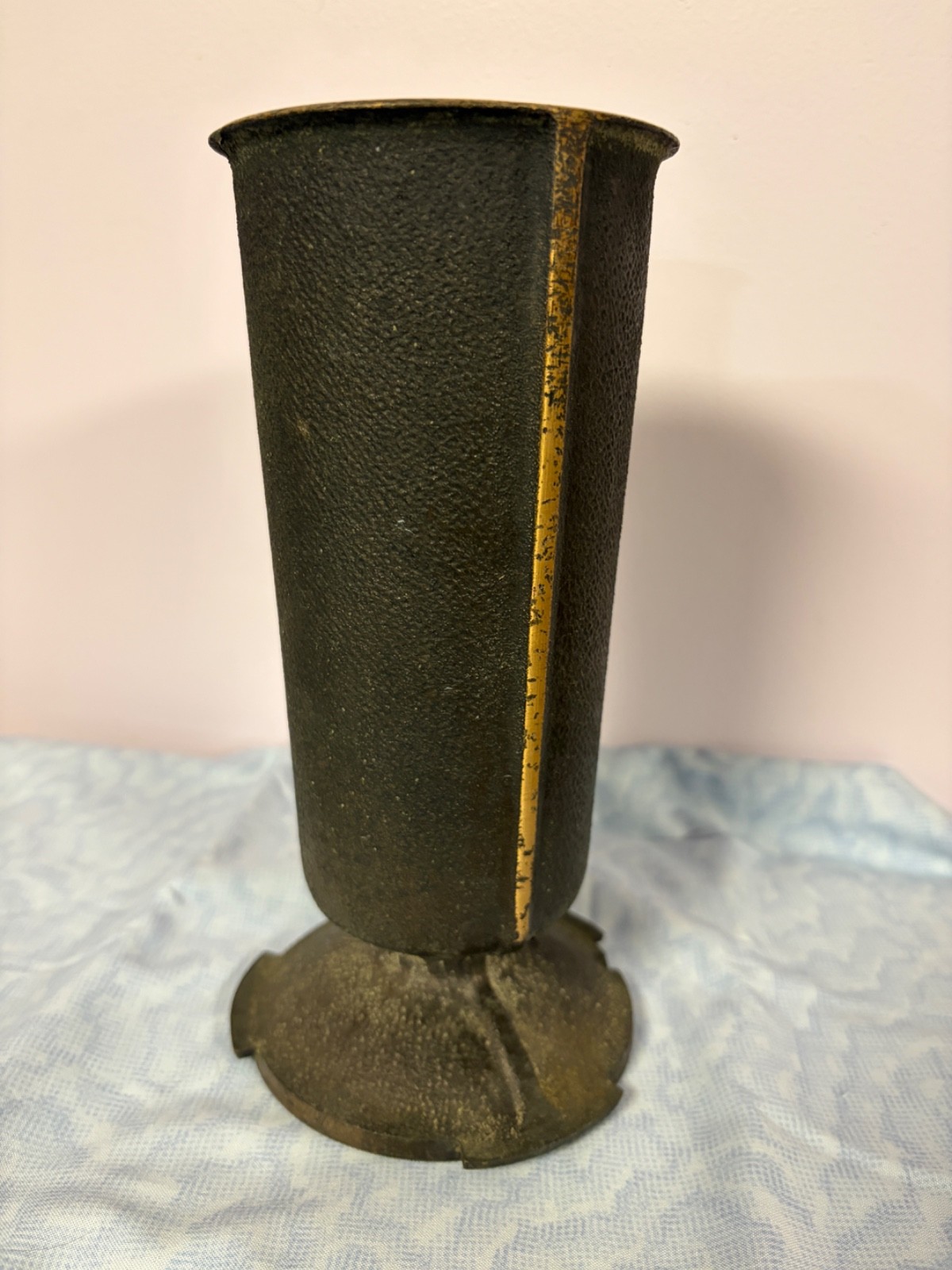 Vtg Solid Hammered Bronze Cemetery Memorial Flower Vase (2) Flutes x 8-1/2