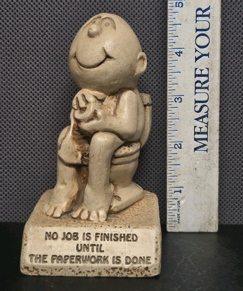 Vintage Paula W554 No Job Is Finished Man On Toilet Figure Funny 1978