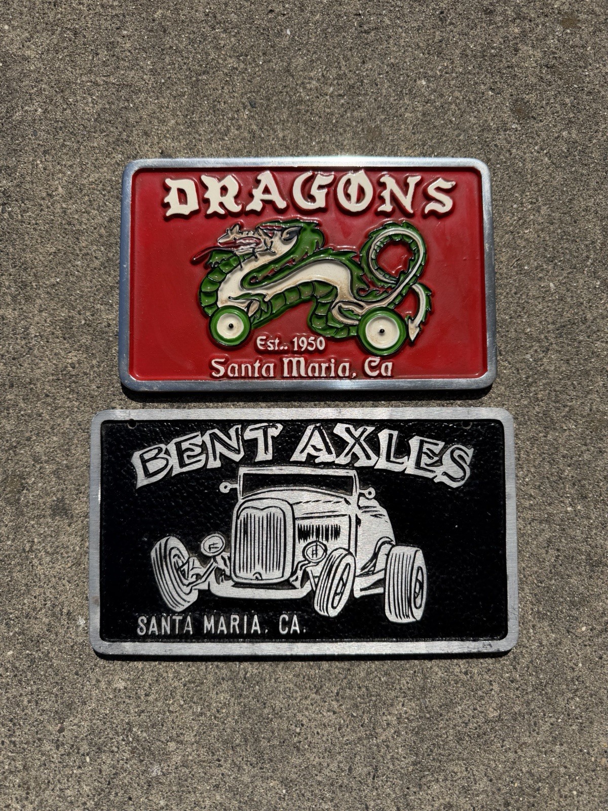 Vintage Car Club Plaque Lot Santa Maria Dragons Bent Axels California Painted