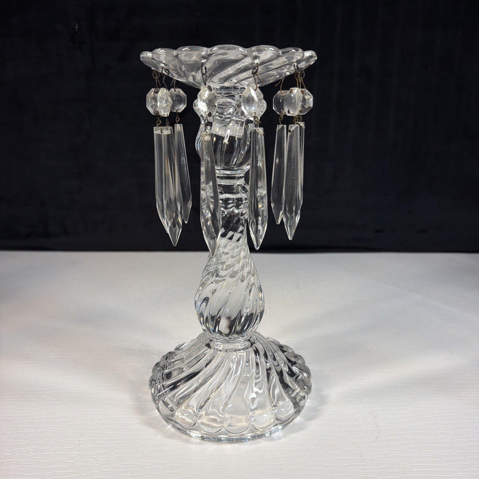 Vintage Fostoria Colony Candlestick Candle Holder Crystal Prisms 9.75” Vintage Fostoria Colony Candlestick Candle Holder Crystal Prisms 9.75”