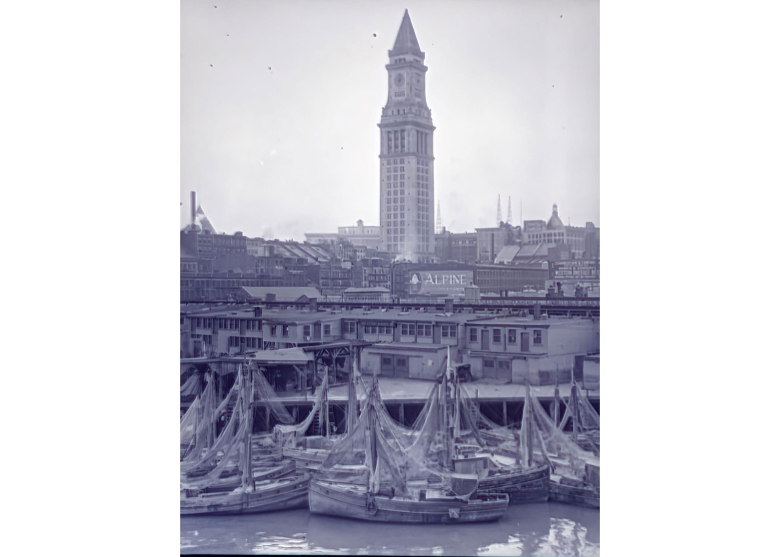 1924 Boston Harbor T-Wharf Italian Fishermen Custom House Glass Negative OOAK