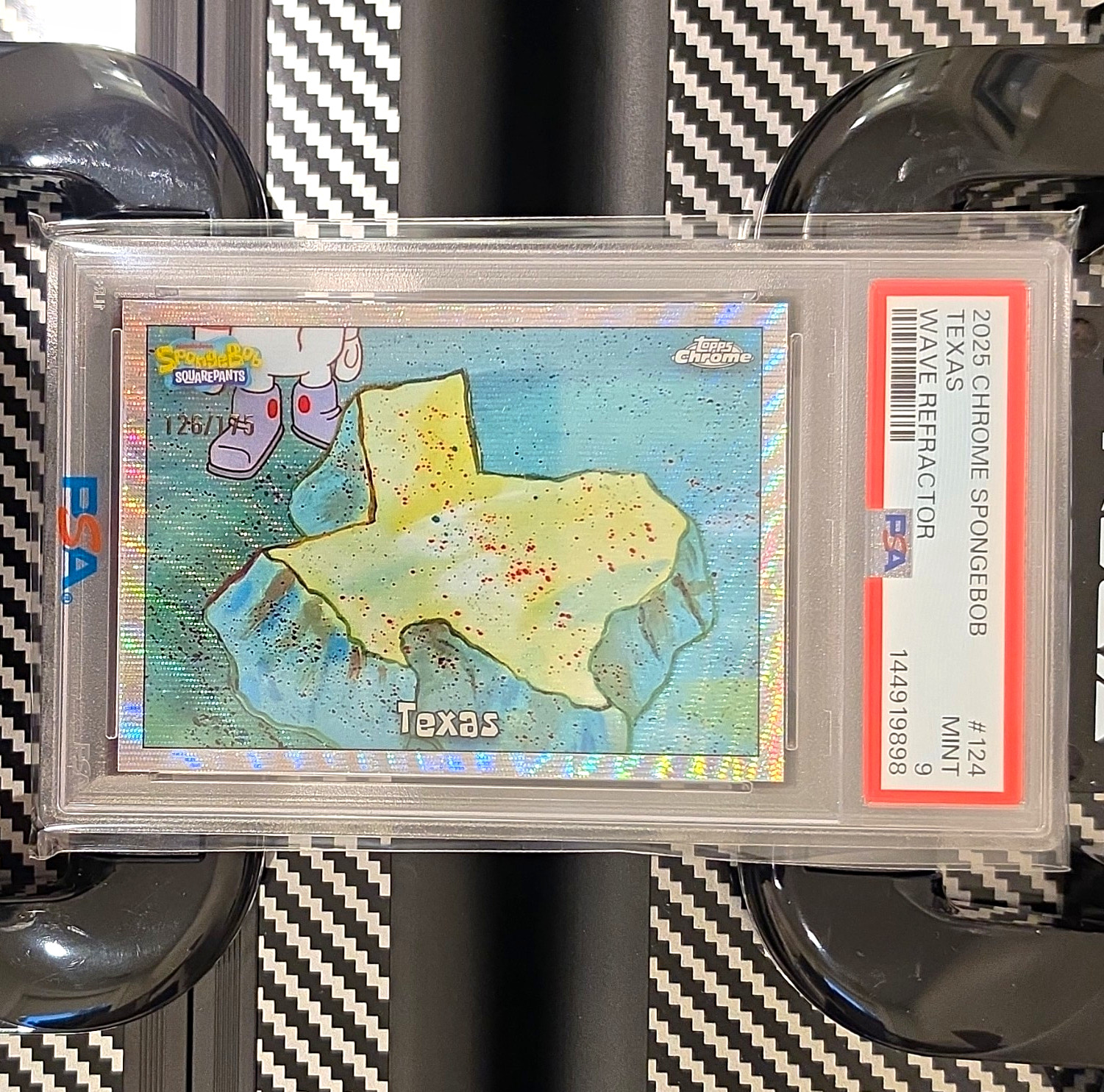2025 Topps Chrome SpongeBob SquarePants #124 Texas Wave Refractor /175 PSA 9