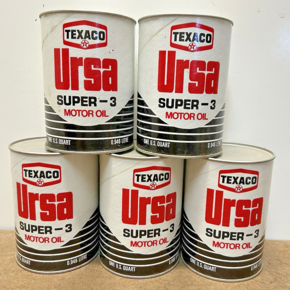Texaco Ursa Super 3 SAE 30 5-Cans Metal/Cardboard VTG 60\'s-80\'s