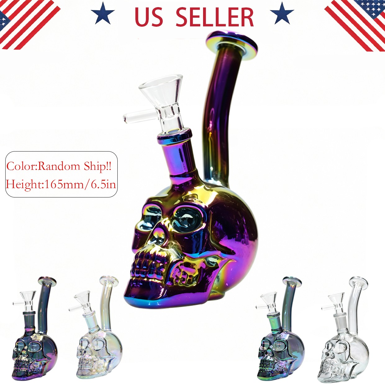Skull 6.5IN Glass Bong Water Pipes Smoking Perc Bongs Hookah w/14mm bowl Random