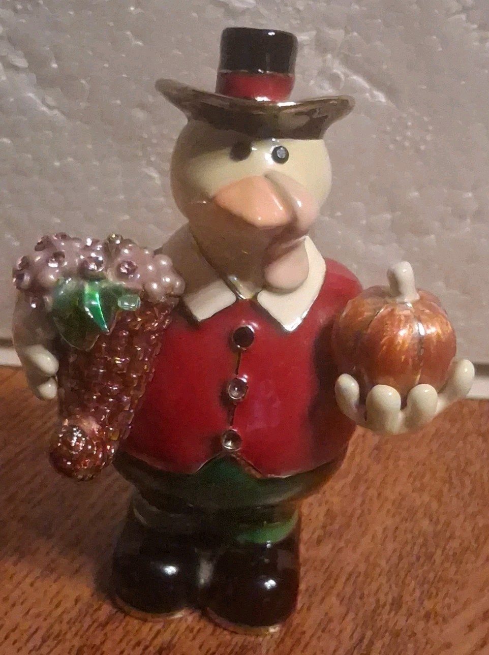 Vtg Pilgrim Turkey Hinged Trinket Box