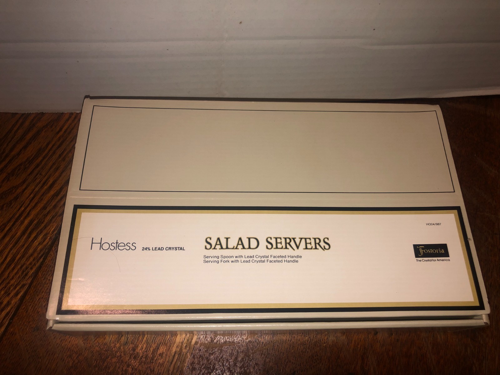 New FOSTORIA Hostess SALAD SERVER SET W/24% Lead Crystal Faceted Handle NIB New FOSTORIA Hostess SALAD SERVER SET W/24% Lead Crystal Faceted Handle NIB