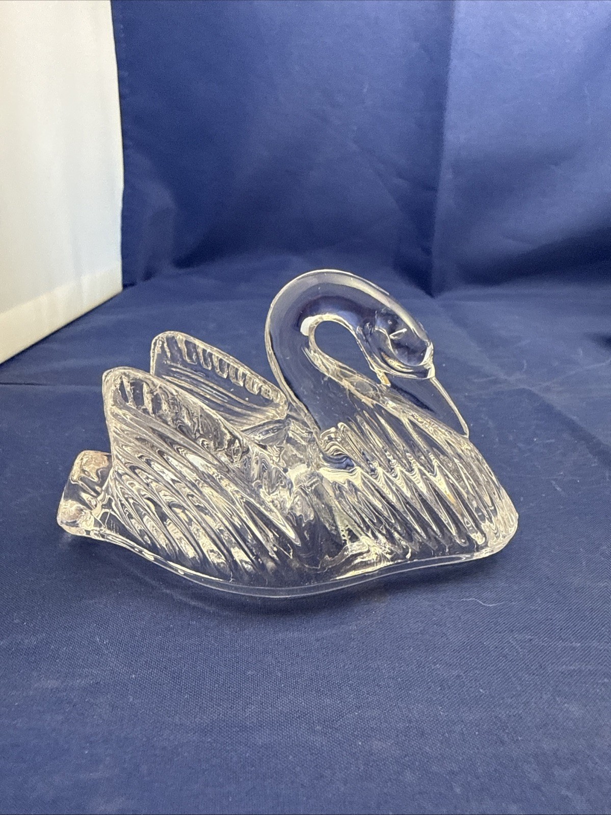 Vintage Clear Glass Swan Figurine Trinket Dish LID Top Only Replacement Bird Top