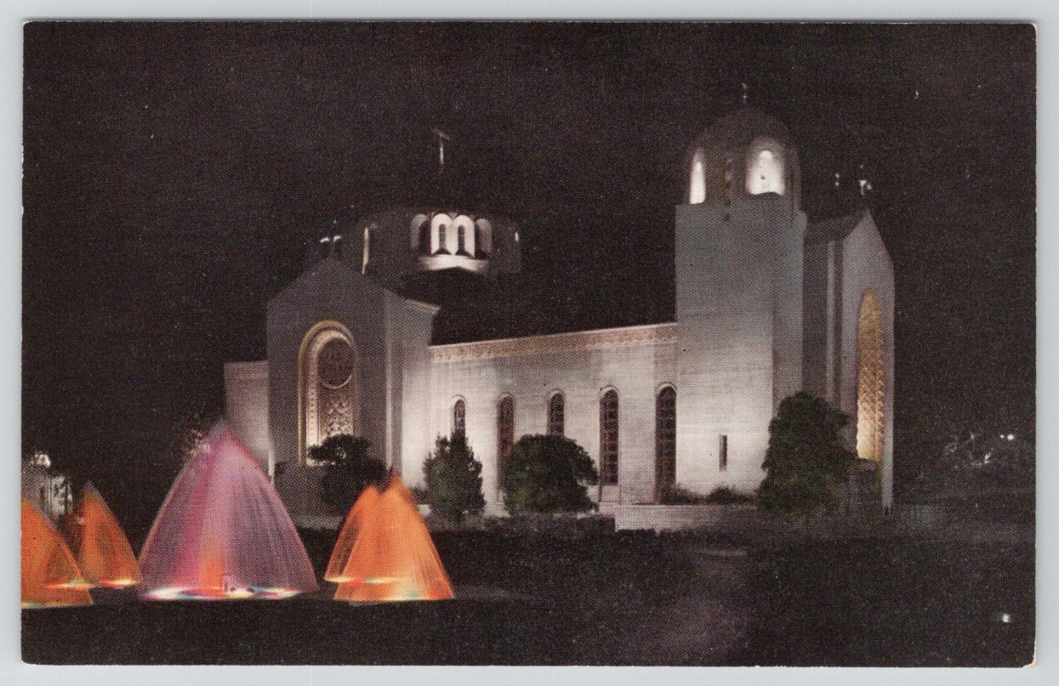 Saint Sophia Cathedral Los Angeles Night View Postcard 1950s Byzantine Style Saint Sophia Cathedral Los Angeles Night View Postcard 1950s Byzantine Style