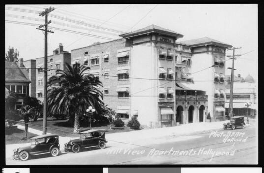Exterior view of the Hillview Apartments in Hollywood California Old Photo