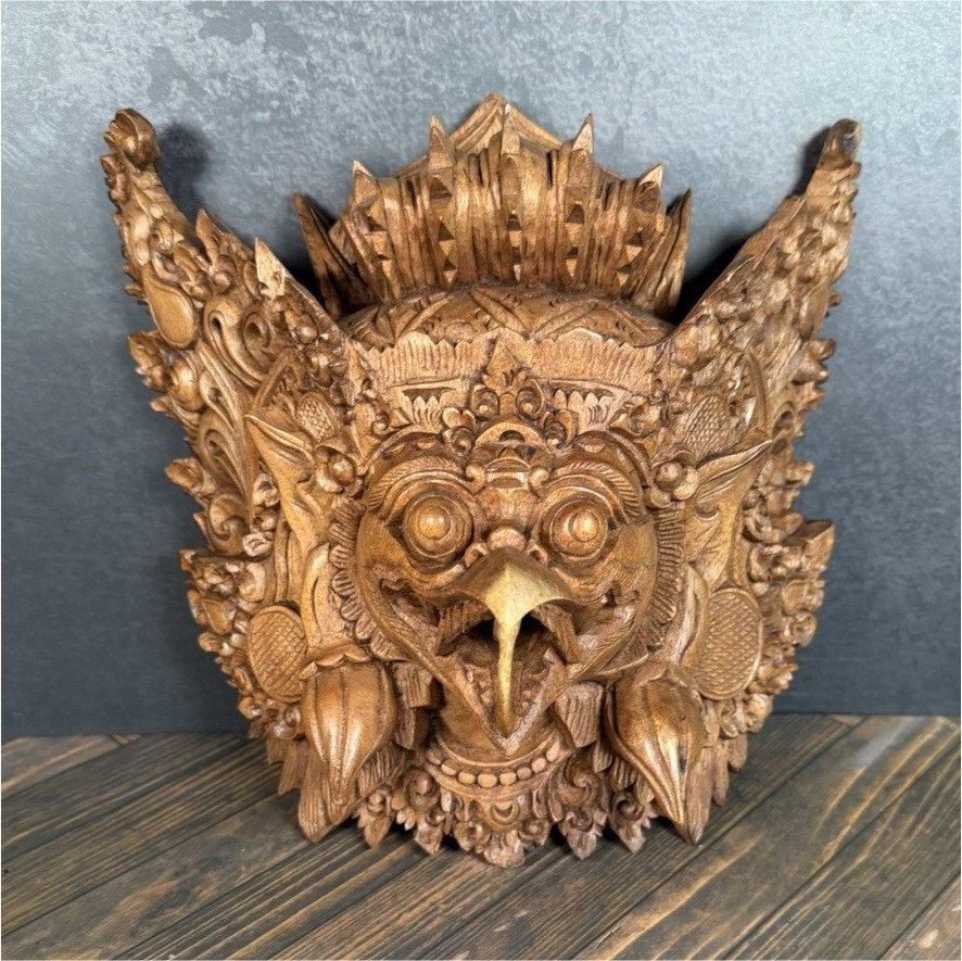 Vintage Balinese Garuda Mask Hand Carved Wood Bali Indonesia Wall Art 9”
