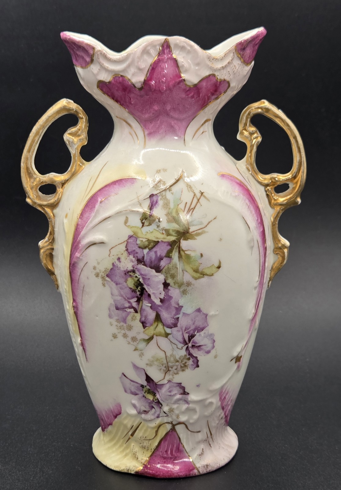 Antique Austrian “Vienna” Hand Painted Violets Porcelain Vase Circa 1900