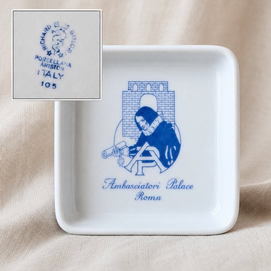 VTG Richard Ginori Ambasciatori Palace Roma Hotel Porcelain Ashtray Dish Italian