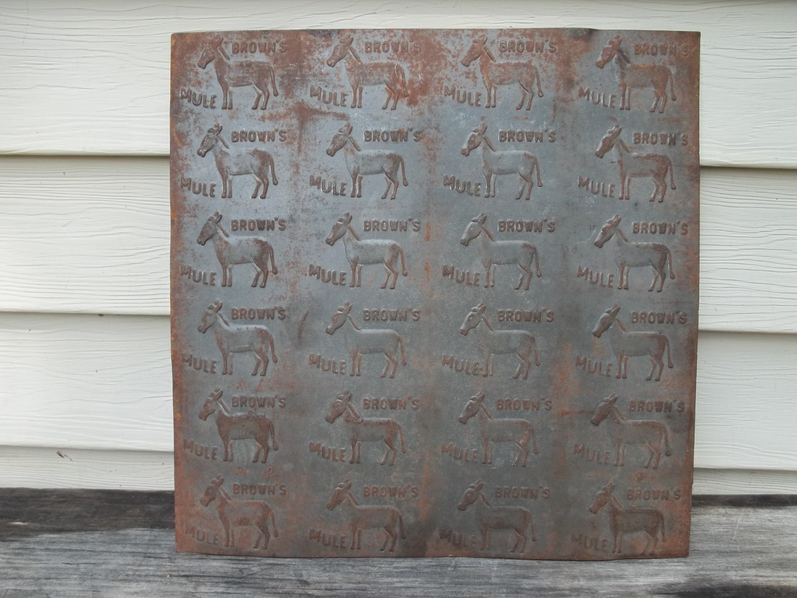 OLD Embossed Advertising Tin Sign Brown's Mule Chewing Tobacco Plate 12