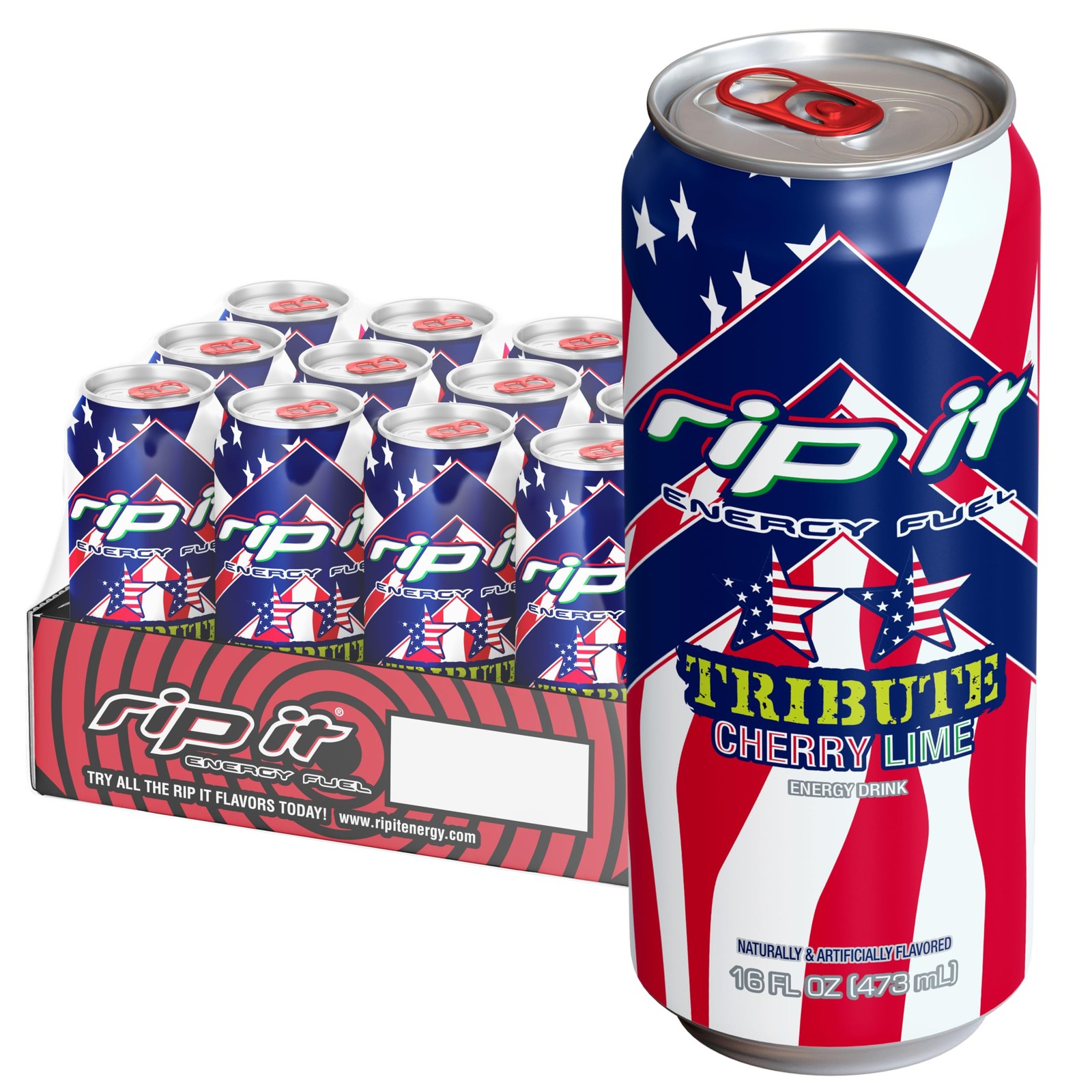 Rip-It Energy Drink | Tribute 16 Fl Oz (Pack of 12), Cherry Lime (Tribute)