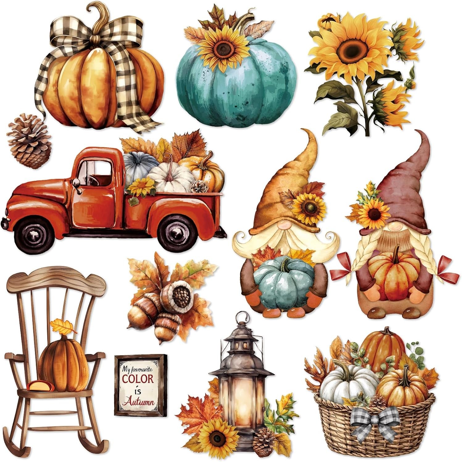 JarThenaAMCS Vintage Autumn Pumpkin Truck Refrigerator Magnets 12-Pack