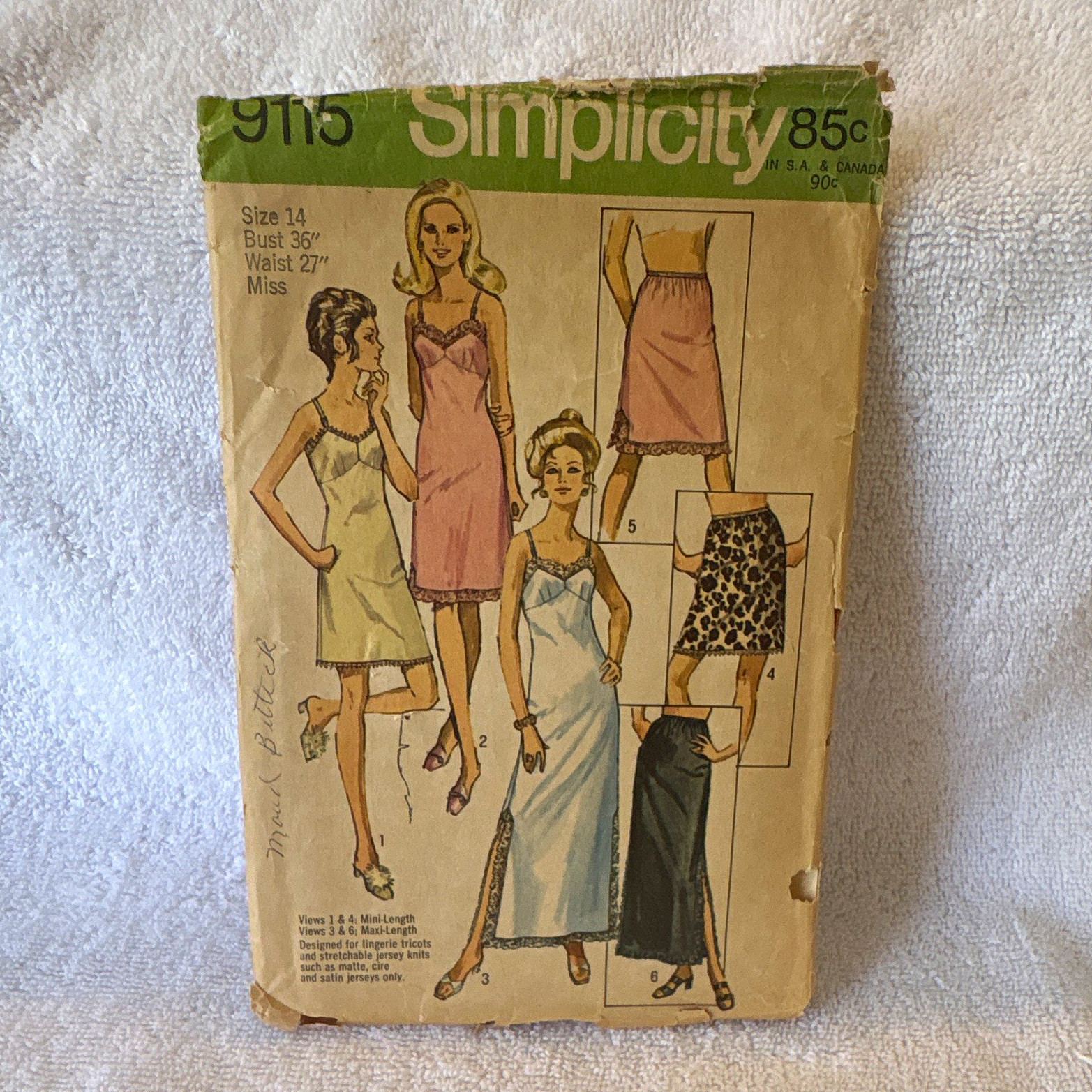 Simplicity 9115 Misses & Women’s Slip & Half Slip Sewing Pattern Vintage Cut