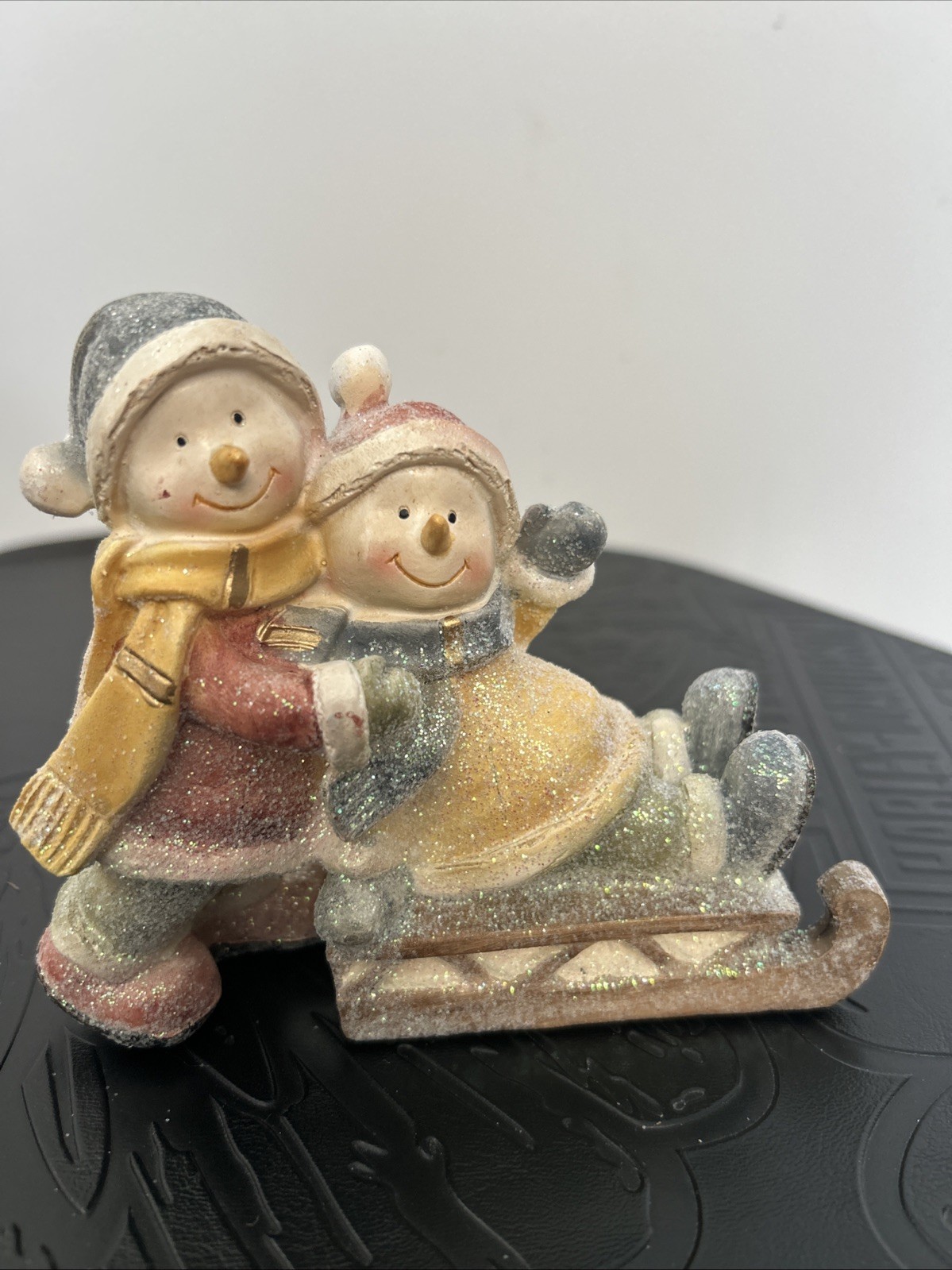 two Snowmen In a Sleigh resin wood 2010 two Snowmen In a Sleigh resin wood 2010