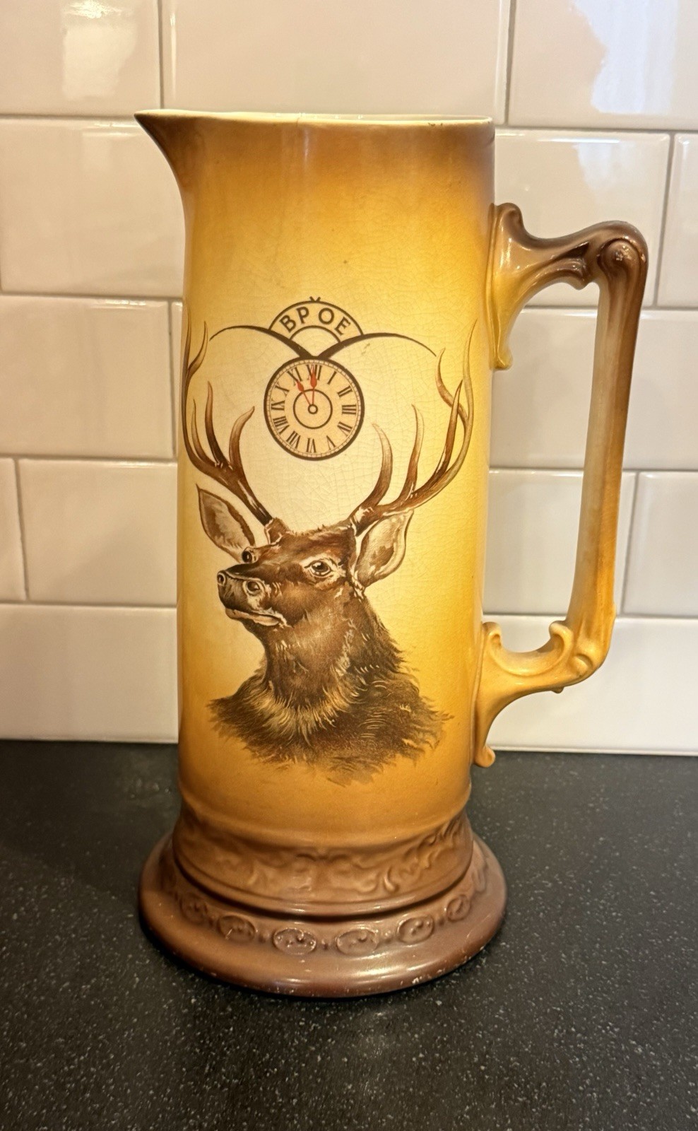 Antique Elks Lodge BPOE Large Beer Pitcher. 13 Inches Antique Elks Lodge BPOE Large Beer Pitcher. 13 Inches