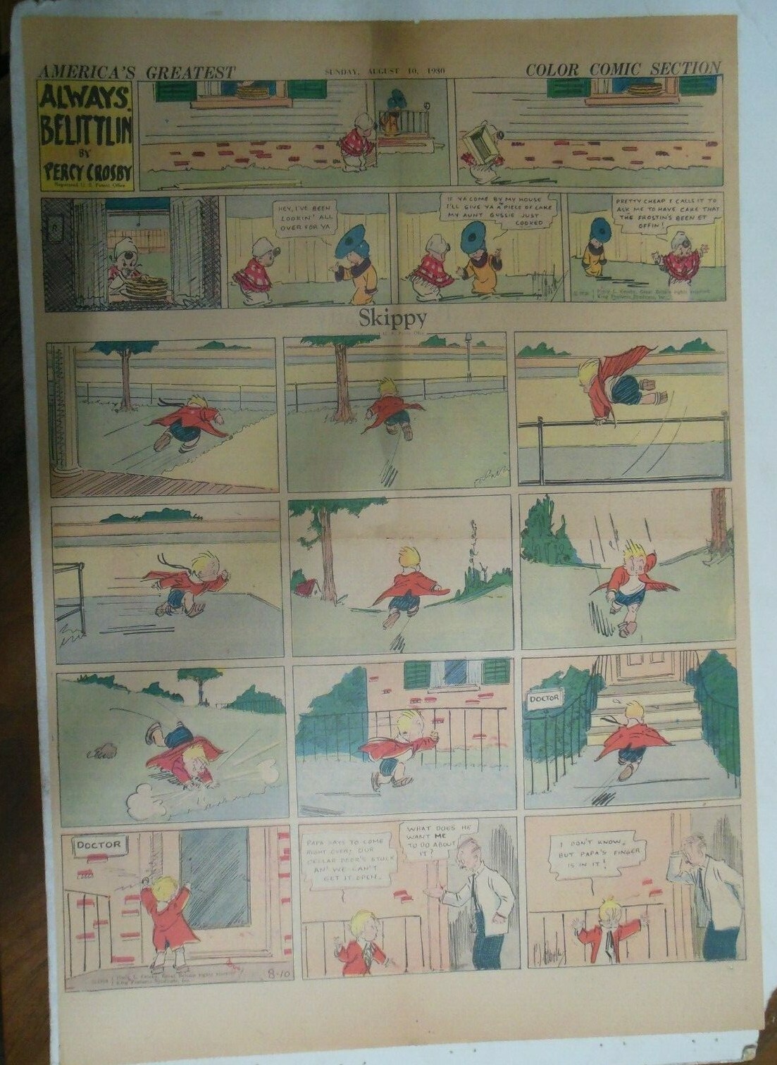 Skippy Sunday Page by Percy Crosby from 8/10/1930 Size: 15 x 22 inches Full Page