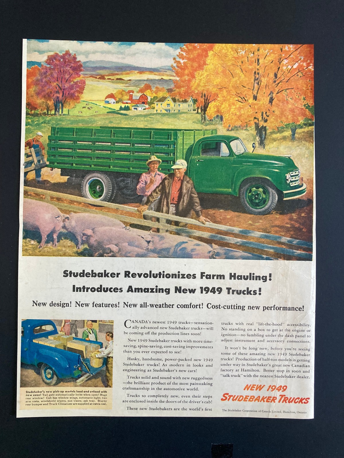 1949 CANADIAN CANADA TRUCK AD STUDEBAKER FARM HAULING VEHICLE