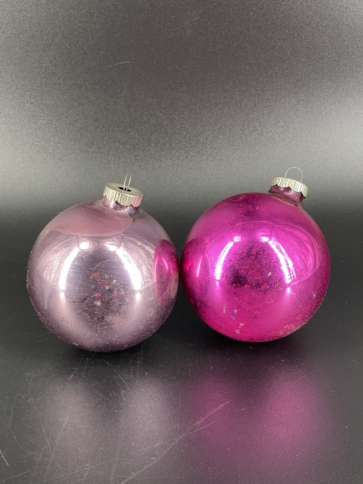 VTG Shiny Brite Christmas Tree Pink Purple Glass Ornaments Large