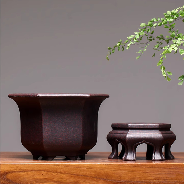 8.3in Chinese Natural Zisha Stand Planter, Collectible Handmade Orchid Bonsai 