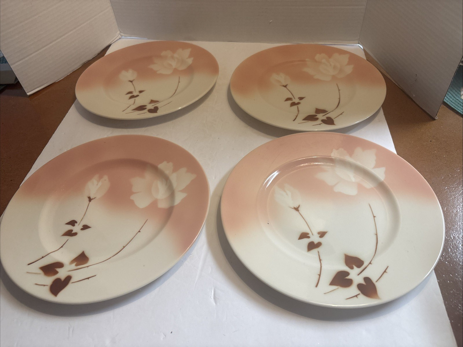 4 Vintage Syracuse China Madam Butterfly Airbrushed Rose Dinner Plates 9.75\
