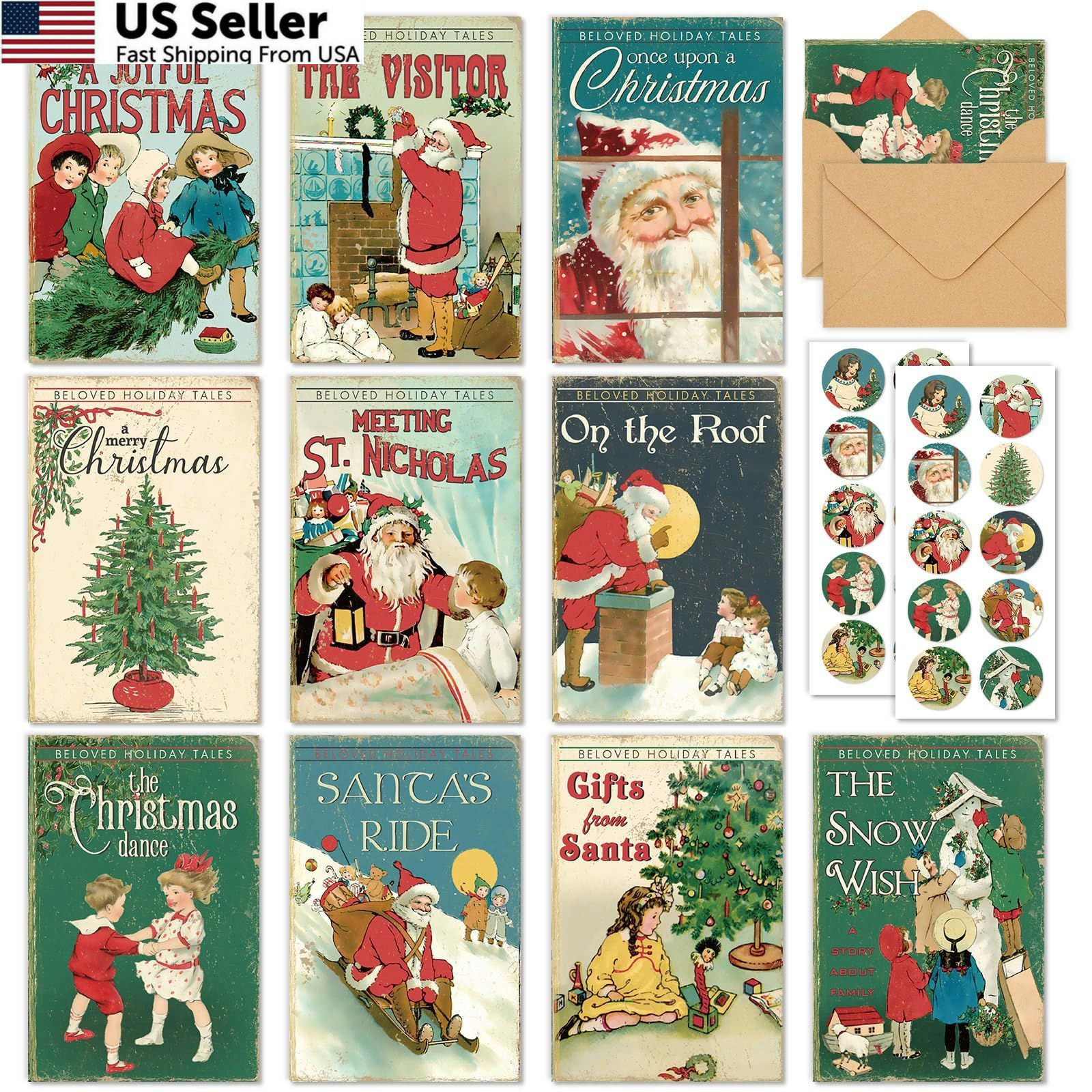 AnyDesign 40 Pack Vintage Christmas Cards Santa 4 x 6 inches, red, green AnyDesign 40 Pack Vintage Christmas Cards Santa 4 x 6 inches, red, green