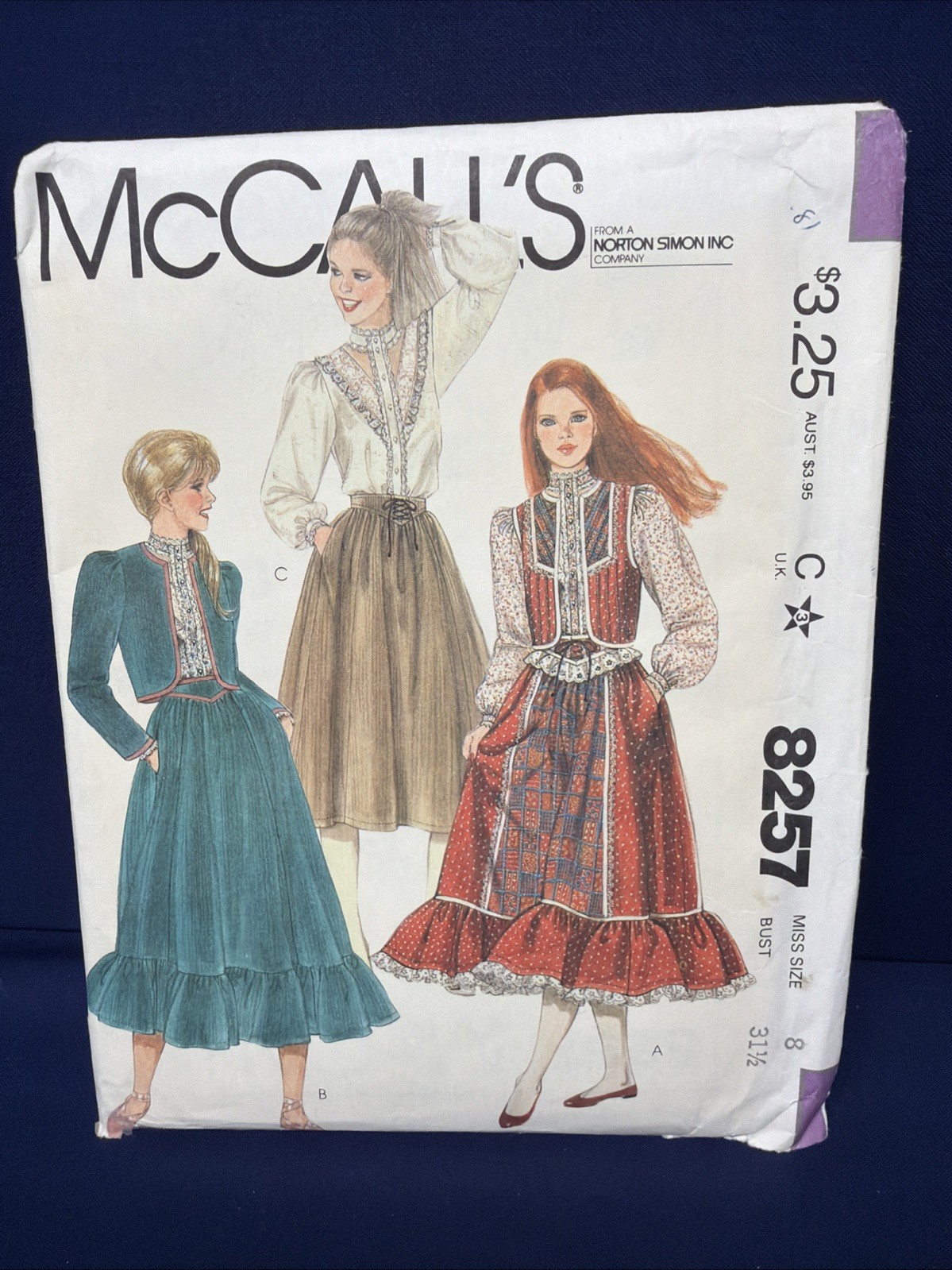 Vintage 1982 McCall’s Dress Pattern 8257  Sz 8 Bust 31.5 Uncut Prairie Romantic