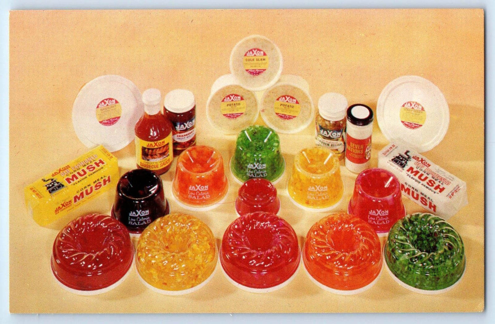 Jaxon Mush Gelartin Salads Lee Jax Kitchens Dayton Ohio OH Advertising Postcard