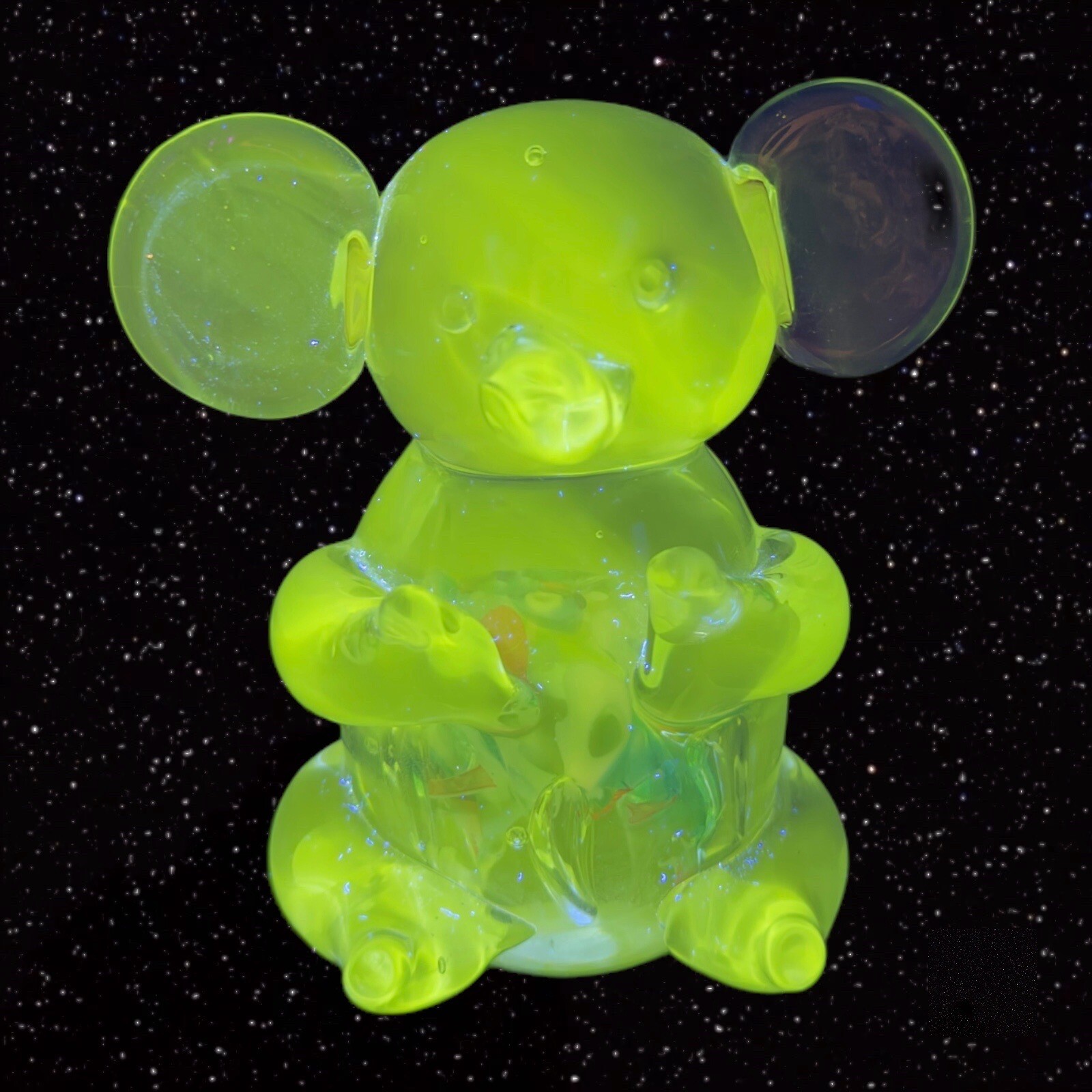 1980s Glass Large Koala Bear Figurine Paperweight Manganese 365nm UV W Sticker