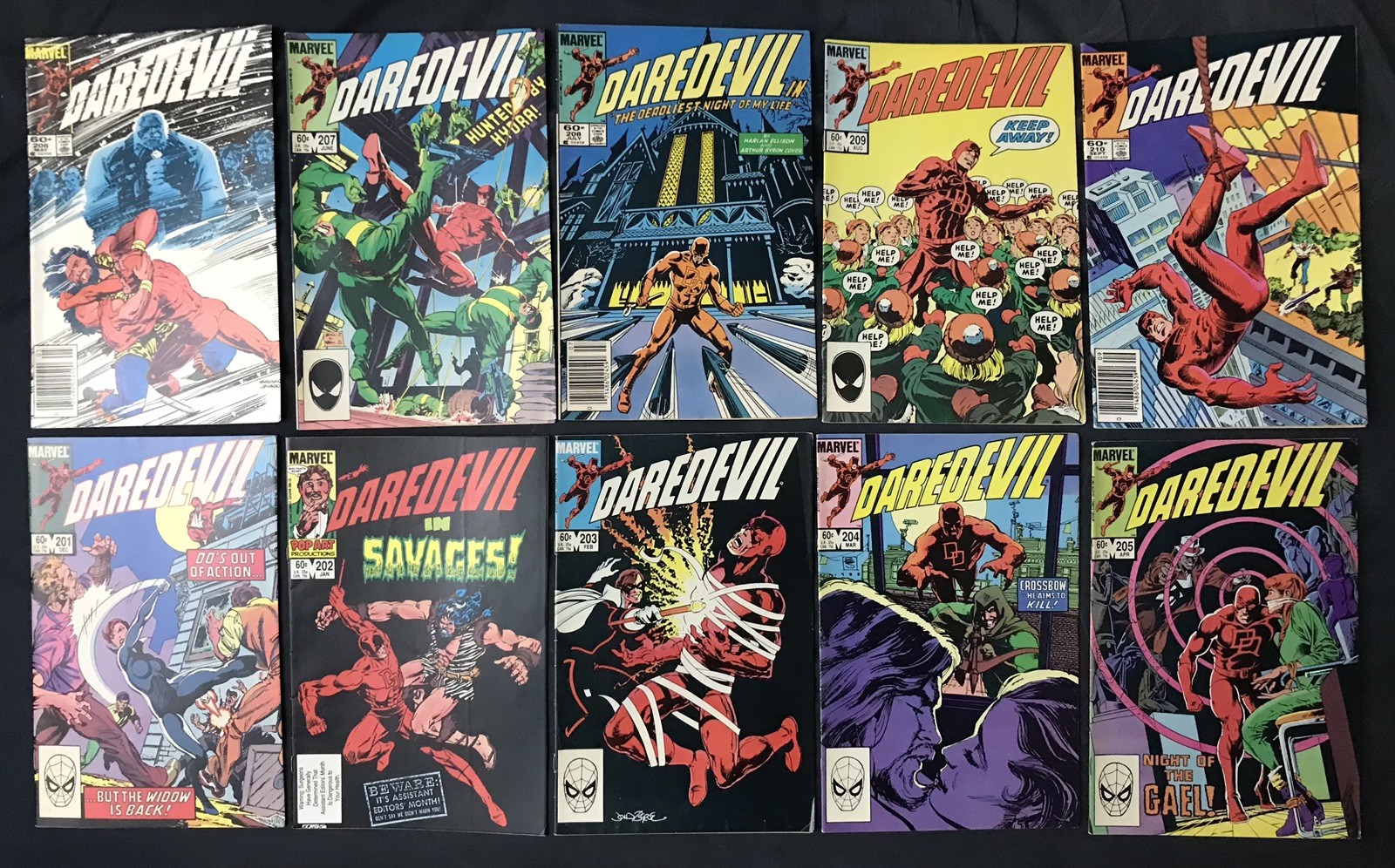 DAREDEVIL Lot Run of 10 Comics 201-210: #201,202,203,204,205,206,207,208,209,210