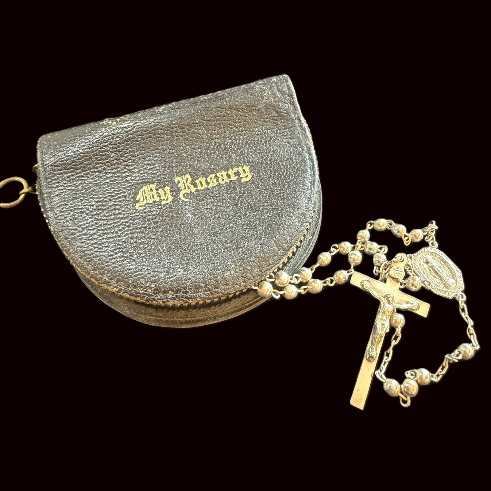 Vintage All Sterling Silver 17 Inch Catholic Rosary with Leather Case Vintage All Sterling Silver 17 Inch Catholic Rosary with Leather Case