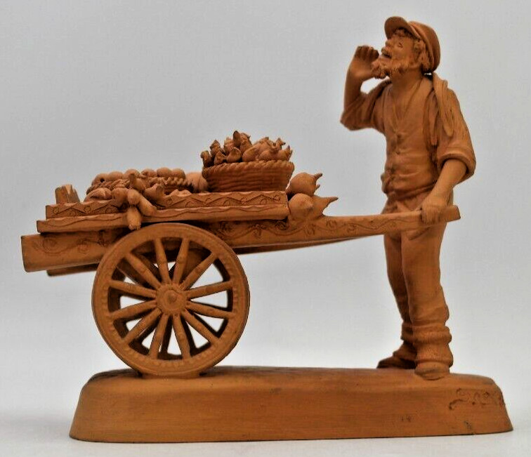 S.no Grasso Vtg Italy Terracotta Figurine Clay Statue Merchant Vegetable Cart S.no Grasso Vtg Italy Terracotta Figurine Clay Statue Merchant Vegetable Cart