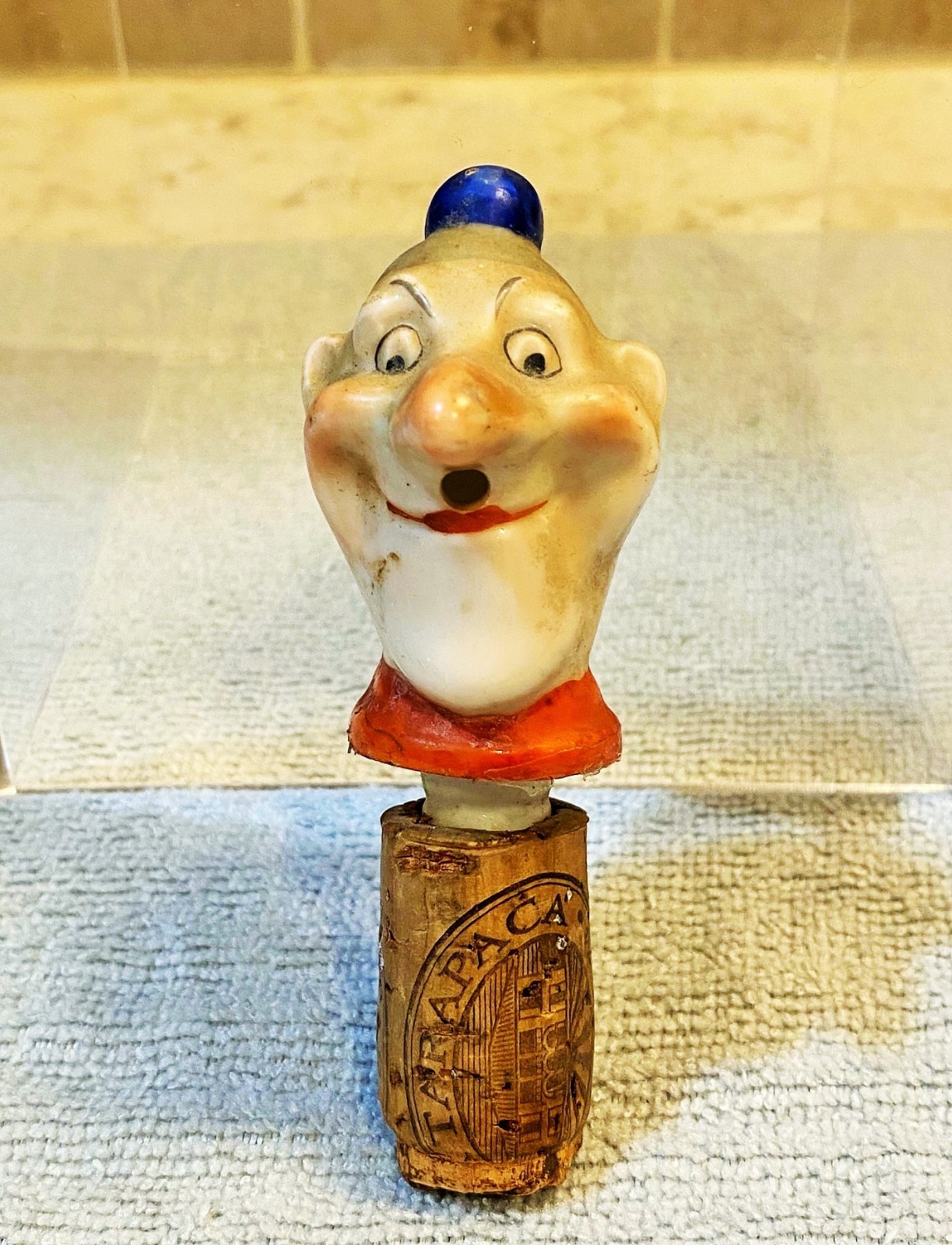 Vintage Germany Porcelain Wood Wine Cork Bottle Stopper Clown Pierrot 1940's Vintage Germany Porcelain Wood Wine Cork Bottle Stopper Clown Pierrot 1940's