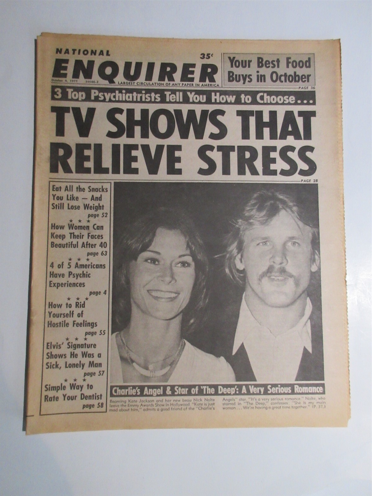 National Enquirer Oct 4 1977 Elvis Presley Charlie Angel Kate Jackson Nick Notle
