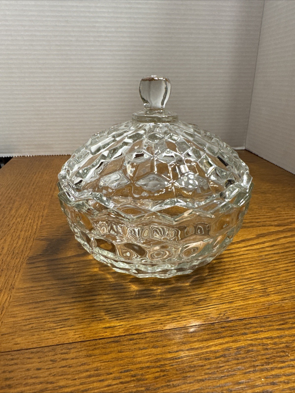Vtg Fostoria? Indiana? Glass Whitehall Cubist Clear Dish w/ Lid Saw Tooth Edges