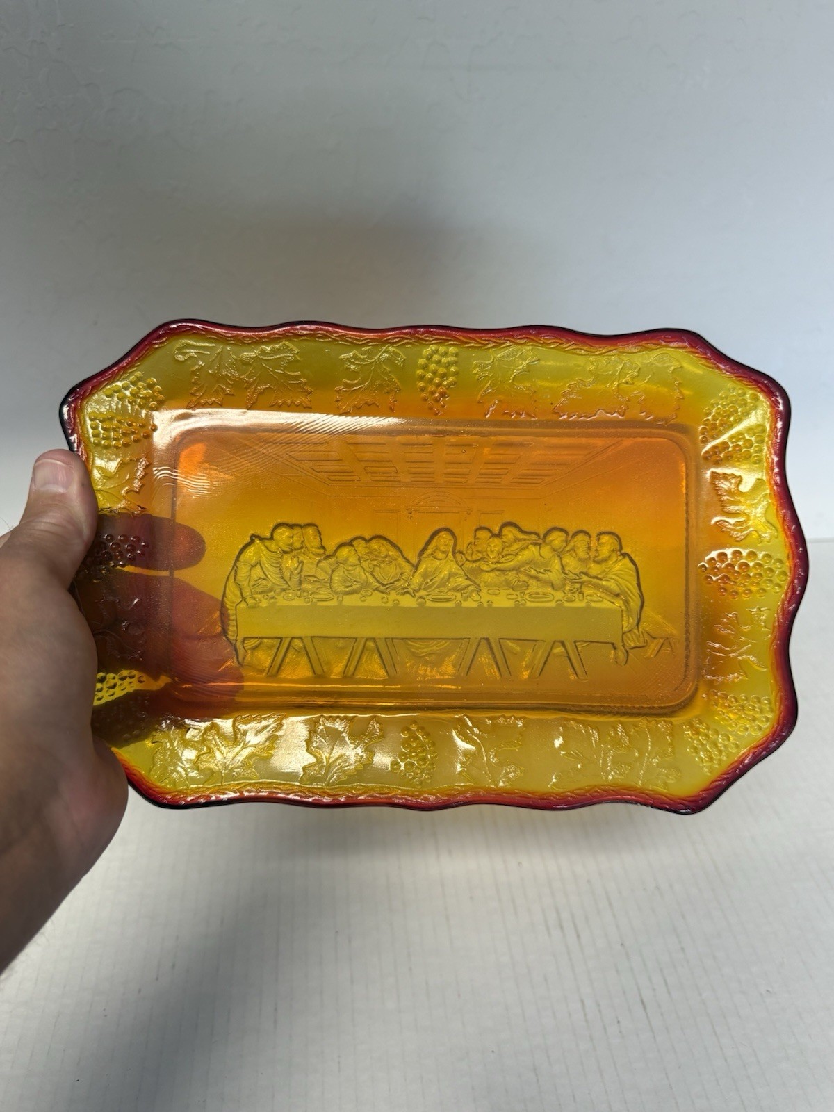 Vintage Indiana Glass Amberina  Tiara Last Supper Plate Tray 11
