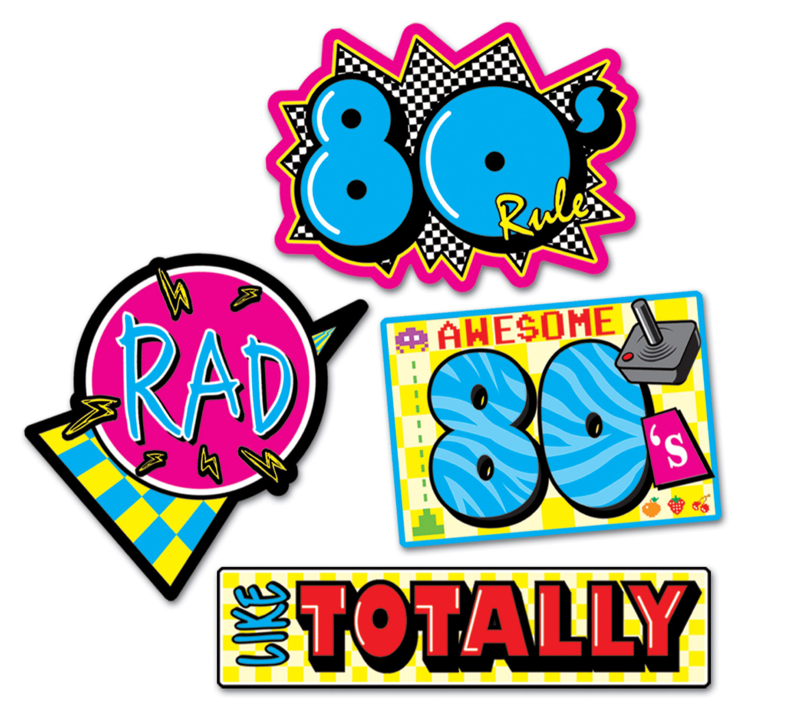 BEISTLE 80\'s PARTY REUNION WALL DECORATION CUTOUTS AWESOME RAD LIKE TOTALLY NEW