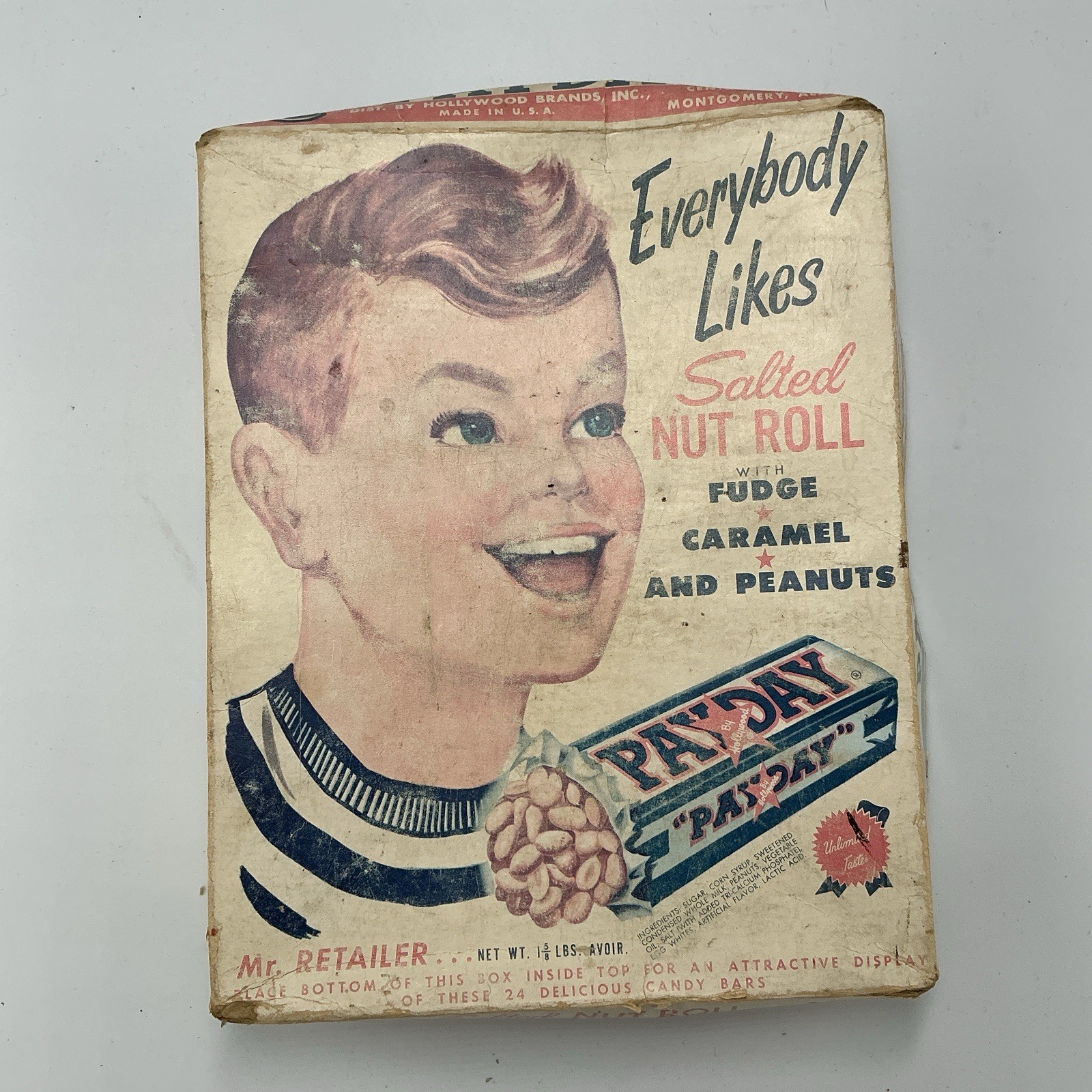 VINTAGE PayDay Salted Nut Roll Candy Display Box 24 Bars Hollywood Brands